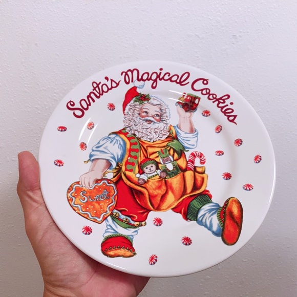 VINTAGE SANTA'S MAGICAL COOKIES PLATE & CUP STONEWARE SET by CHERYL ANN - Picture 3 of 4